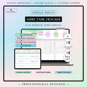 ADHD Task Tracker Spreadsheet Google Sheets | To-Do List Template | ADHD friendly | Rainbow