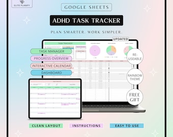ADHD Task Tracker Spreadsheet Google Sheets | To-Do List Template | ADHD friendly | Rainbow
