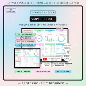Budget Spreadsheet Google Sheets | Monthly and Weekly Budget Planner | Paycheck & Expense Tracker | Rainbow