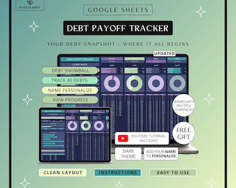 Debt Tracker for Google Sheets | Snowball & Avalanche Calculator | Debt Payoff Spreadsheet | Dark Mode