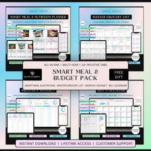 Meal & Budget Planner Spreadsheet Bundle Google Sheets | Meal Planner, Grocery Tracker, Bill Calendar and Monthly Budget Planner image 2