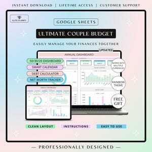Couple Budget Spreadsheet Google Sheets | Family Budget Tracker & Financial Planner | Bill Calendar Rainbow