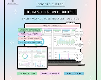 Couple Budget Spreadsheet Google Sheets | Family Budget Tracker & Financial Planner | Bill Calendar Rainbow