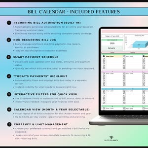 Meal & Budget Planner Spreadsheet Bundle Google Sheets | Meal Planner, Grocery Tracker, Bill Calendar and Monthly Budget Planner image 5