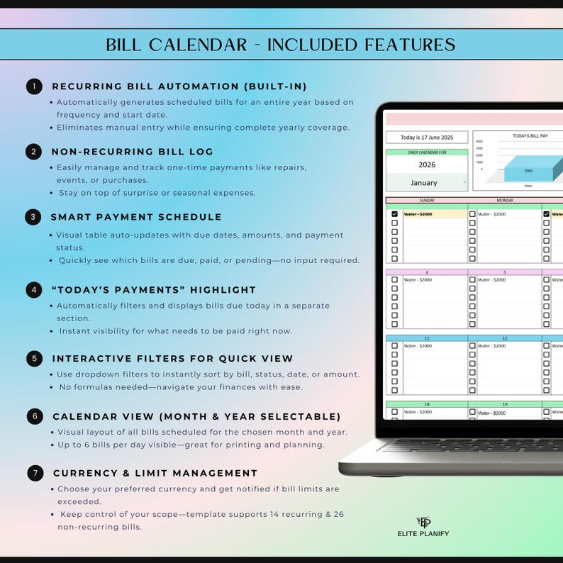 Meal & Budget Planner Spreadsheet Bundle Google Sheets | Meal Planner, Grocery Tracker, Bill Calendar and Monthly Budget Planner image 5