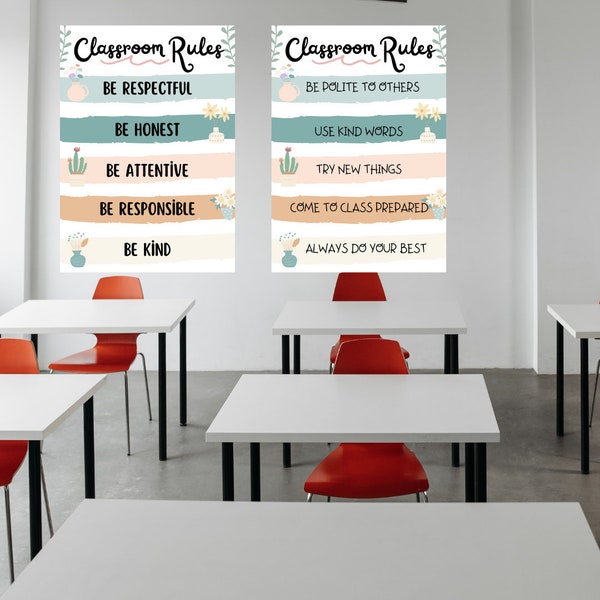 Pastel Classroom Rules Poster Set - Printable Decor , Colorful Classroom Decor - Printable Pastel