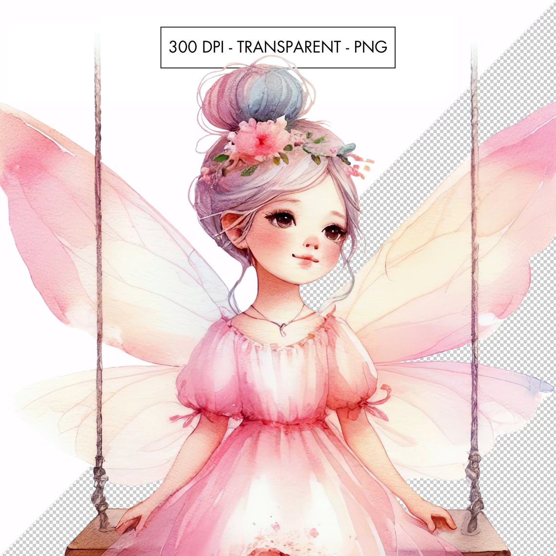 Watercolor Pink Fairy Clipart: Garden Fairies, Houses, and Flowers (32 ...