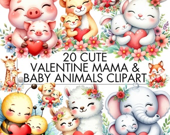 Watercolor Mama and Baby Animal Clipart: Mother's Day PNG (Digital Download)