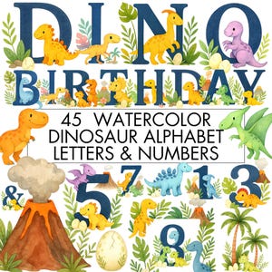 Aquarel schattige dinosaurus alfabetletters, 0-9 cijfers clipart, dino letters png, schattige dinosaurussen voor verjaardag uitnodigen, decor, sublimatie png