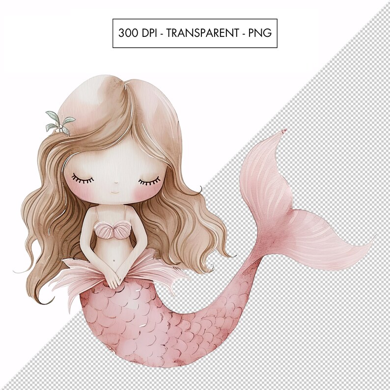 watercolor-pink-mermaid-clipart-bundle-sea-creatures-png-commercial