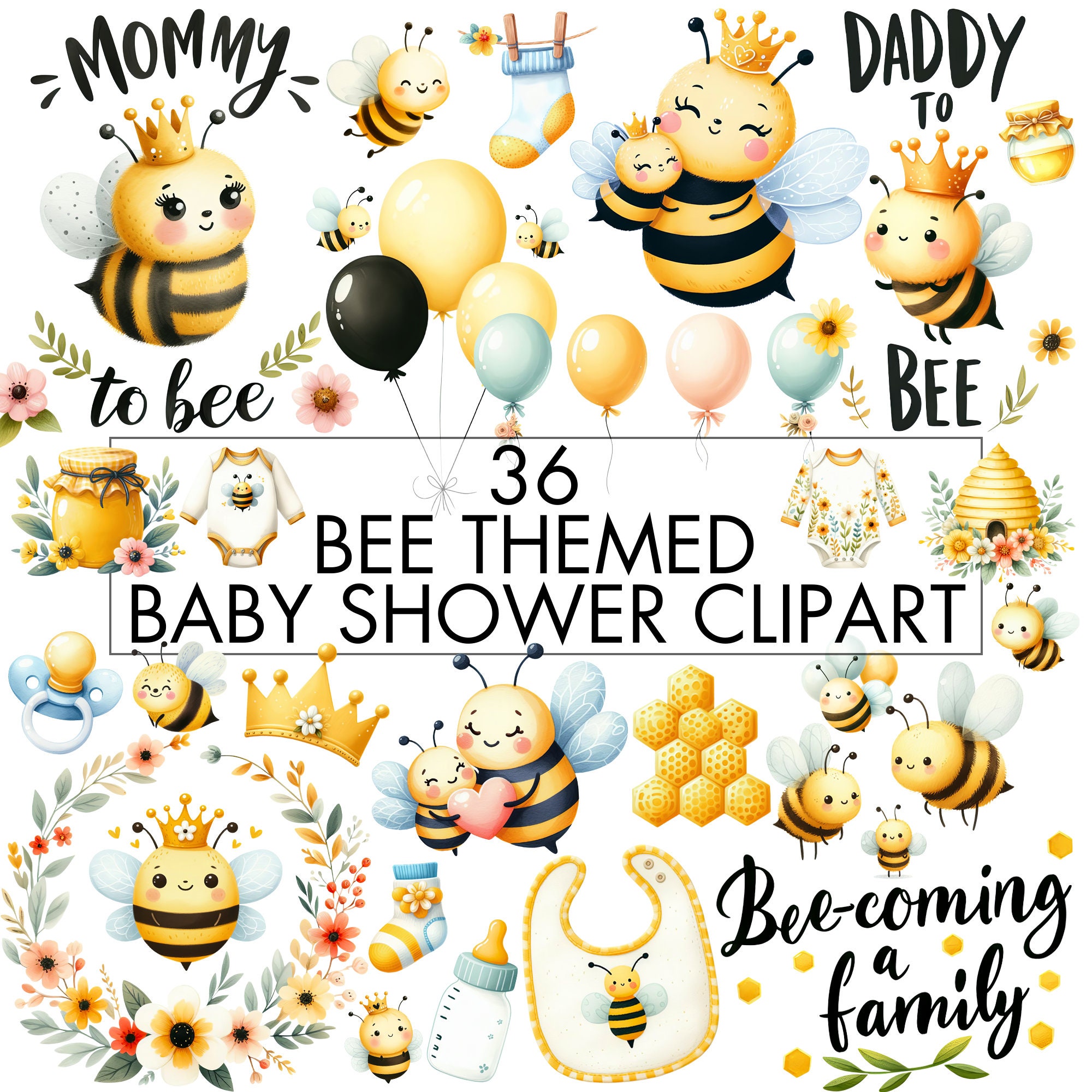 Bee Baby Shower Clipart Bundle: Watercolor PNG (digital Download) - Etsy