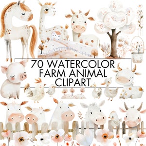 Watercolor Farm Animals Clipart Bundle: Nursery PNG Set (Digital Download)