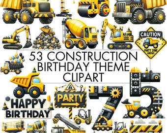 Construction Birthday Party Clipart: Trucks, Numbers (Digital Download)