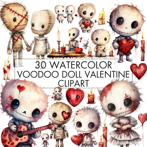 Spooky Valentines Day Clipart Bundle, Voodoo Doll Valentines Day Clipart, Creepy Valentines, Horror Valentine's Day Clipart, Transparent PNG