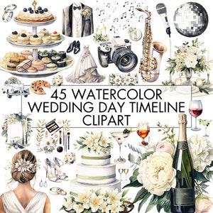 Wedding Timeline Clipart Bundle, Watercolor Wedding Day Timeline PNG, Wedding Icon Clipart, Transparent Commercial Use, Wedding Day Elements