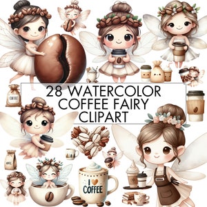 Uroczy pakiet clipartów Wróżki Kawy, Clipart Wróżki Miłośniczki Kawy Akwarelowej, Clipart Menu Kawiarni, Sublimacja Wróżki, Przezroczysty Pakiet PNG