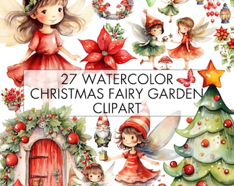 Watercolor Christmas Fairy Clipart Bundle: Garden PNG Set (Digital Download)