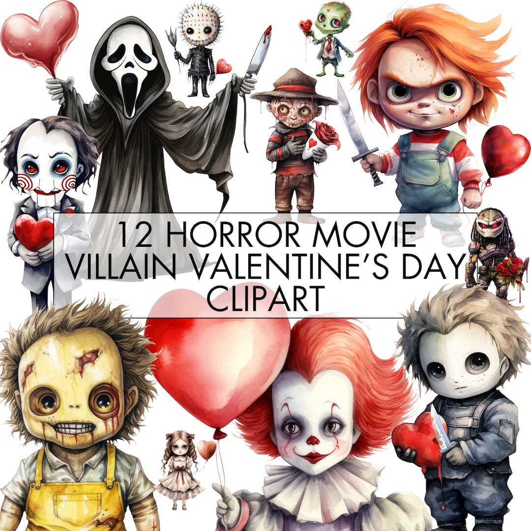 Horror Movie Villain Valentine's Day Clipart Bundle Spooky Anti