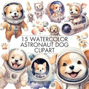 Astronaut Hund Clipart, Aquarell süßes Astronaut Hund Clipart Bundle, Astronauten Hunde im Weltraum, süße Hunde, kommerzielle Nutzung, transparente PNG