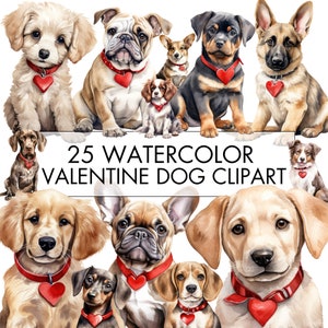 Aquarel Valentine hond clipart, Valentijnsdag honden met rood hart kragen, 25 hondenras Valentijnsdag clipart, commercieel gebruik, png PNGEgg