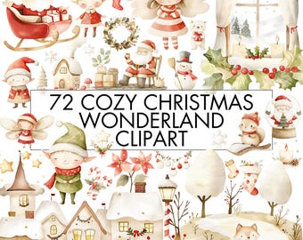 Watercolor Christmas Clipart Bundle: Cozy Wonderland PNG (Digital Download)