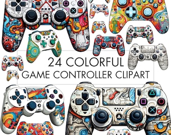 Colorful Game Controller Clipart Bundle: Transparent PNG (Digital Download)