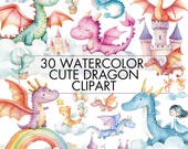 Watercolor Cute and Colorful Dragon Clipart Bundle, Dragon Png, Dragon and Castle Clipart for Paper Crafts, Print, Decor, Commercial Use