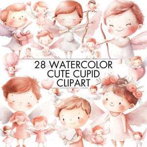 Aquarel schattige Cupido clipartbundel, Valentine clipart png, roze Valentijnsdag png, Valentine Kids clipart voor DIY projecten kaarten tshirts