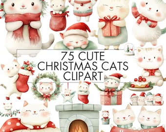 Niedliches Weihnachtskatzen-Clipart-Bundle, Weihnachtskatzen PNG, Katzen-Themen-Weihnachtsmann, kommerzielle Nutzung für Dekor-Tshirt-Sublimationskarte