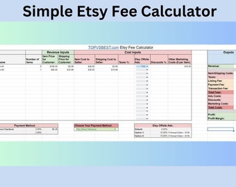 Simple Etsy Fee Calculator (Excel, Google Sheets)