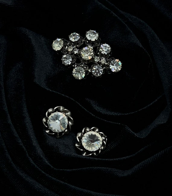 Vintage Austrian Crystal Brooch Earring Set - Brig