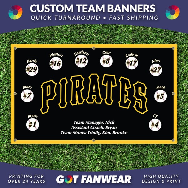 Custom Pittsburgh Pirates Little League Baseball Team Banner – Choose your size