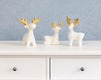Dollhouse Miniature Reindeer Trio, Christmas Decor, 1:12 Scale, Painted.