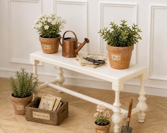 Banco de comedor/mesa de jardinería en miniatura para casa de muñecas, escala 1:12. Tamaño personalizado disponible.