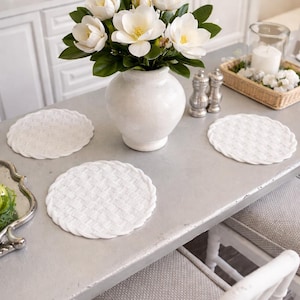 Dollhouse Miniature, White, Woven-look, Placemats, Set of 4, 1:12 Scale. image 1