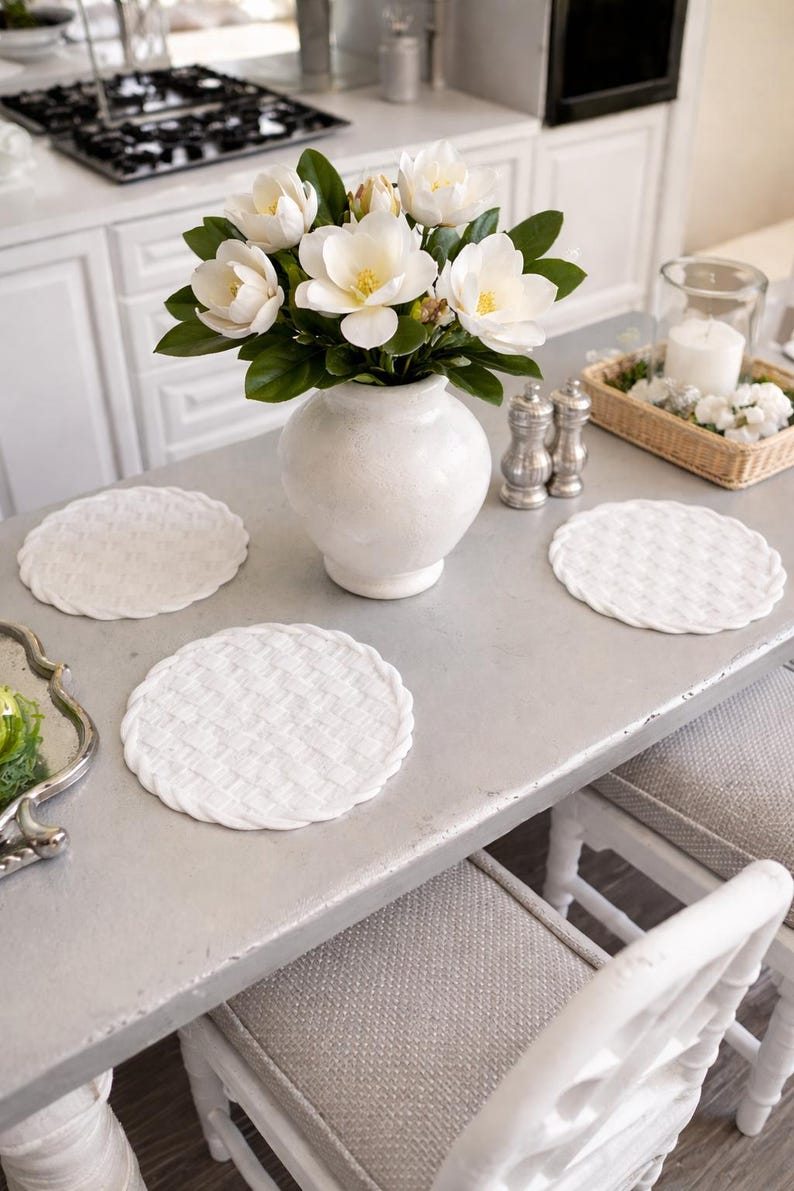 Dollhouse Miniature, White, Woven-look, Placemats, Set of 4, 1:12 Scale. image 1