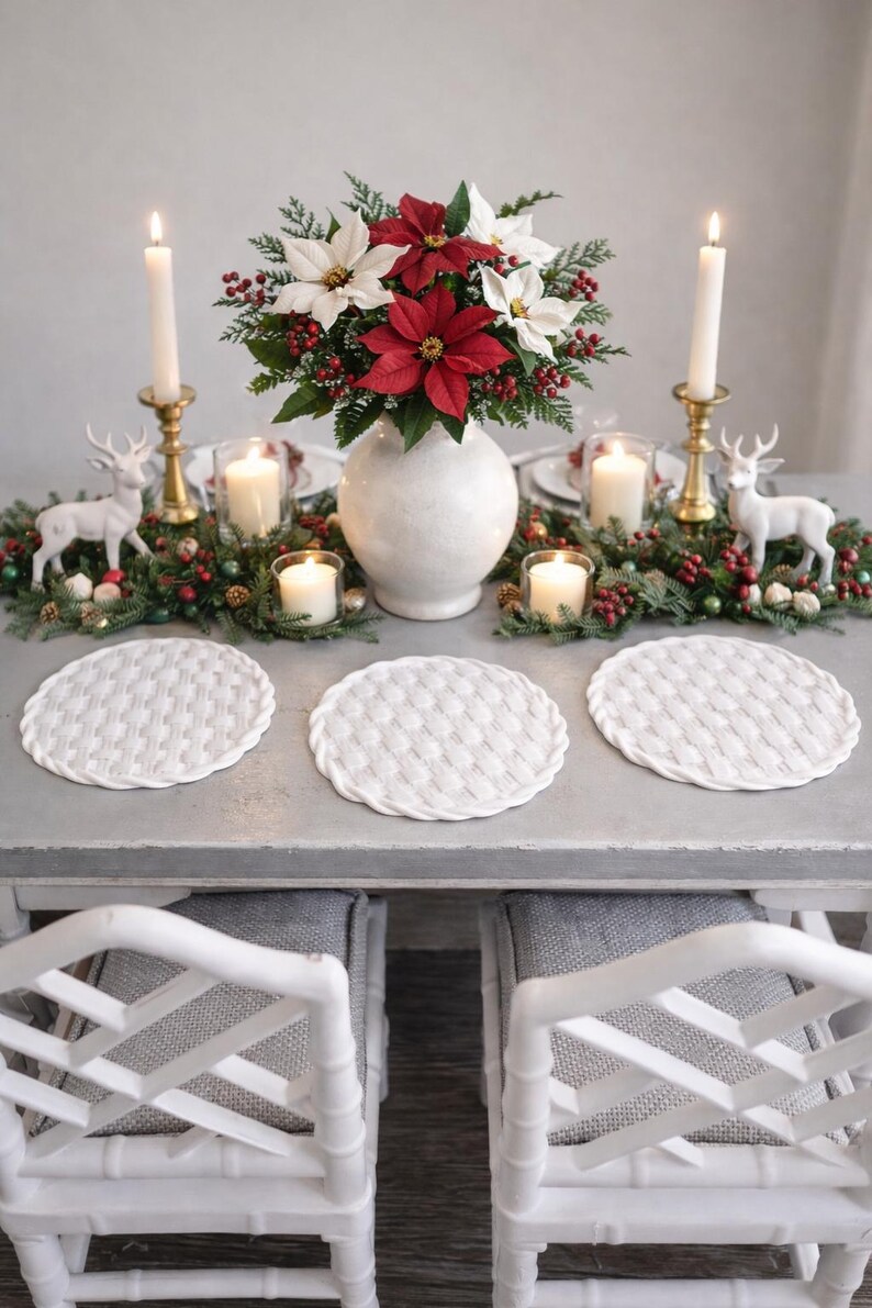 Dollhouse Miniature, White, Woven-look, Placemats, Set of 4, 1:12 Scale. image 3