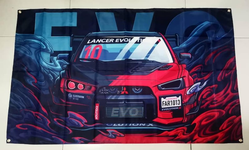 Lancer Rally Poster Mitsubishi Evo Evolution Ralliart GTO 3000GT Banner Poster, Car Wall ...
