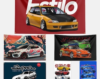 Civic JDM Garage Banner Flag Wall Car Ft Racing Decor Show 3x5 Sign Man Cave 2x8 Shop New