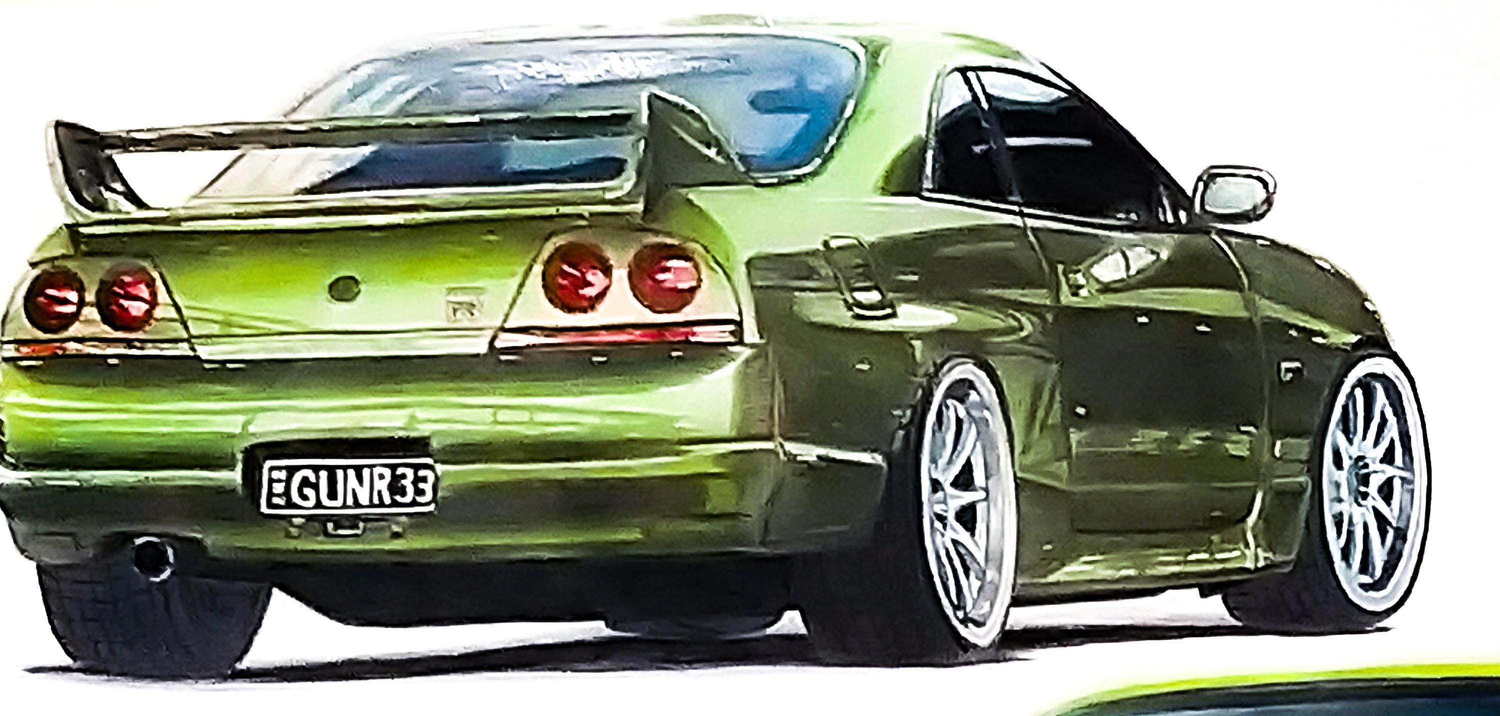 Nissan Gt R R33 Draw Nissan Skyline R33 GT-R Drawing | JDM Car Art | Automotive Wall Art ...