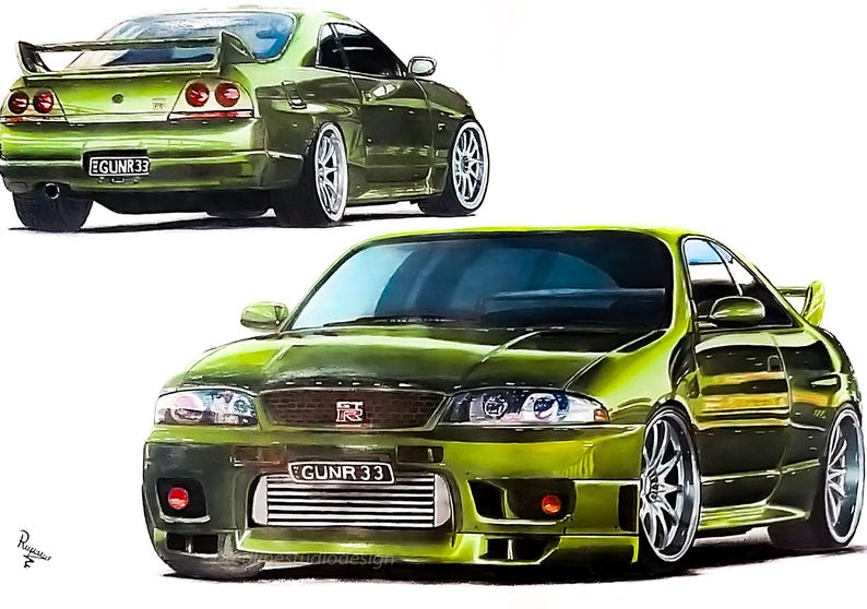 Nissan Gt R R33 Draw Nissan Skyline R33 GT-R Drawing | JDM Car Art | Automotive Wall Art ...