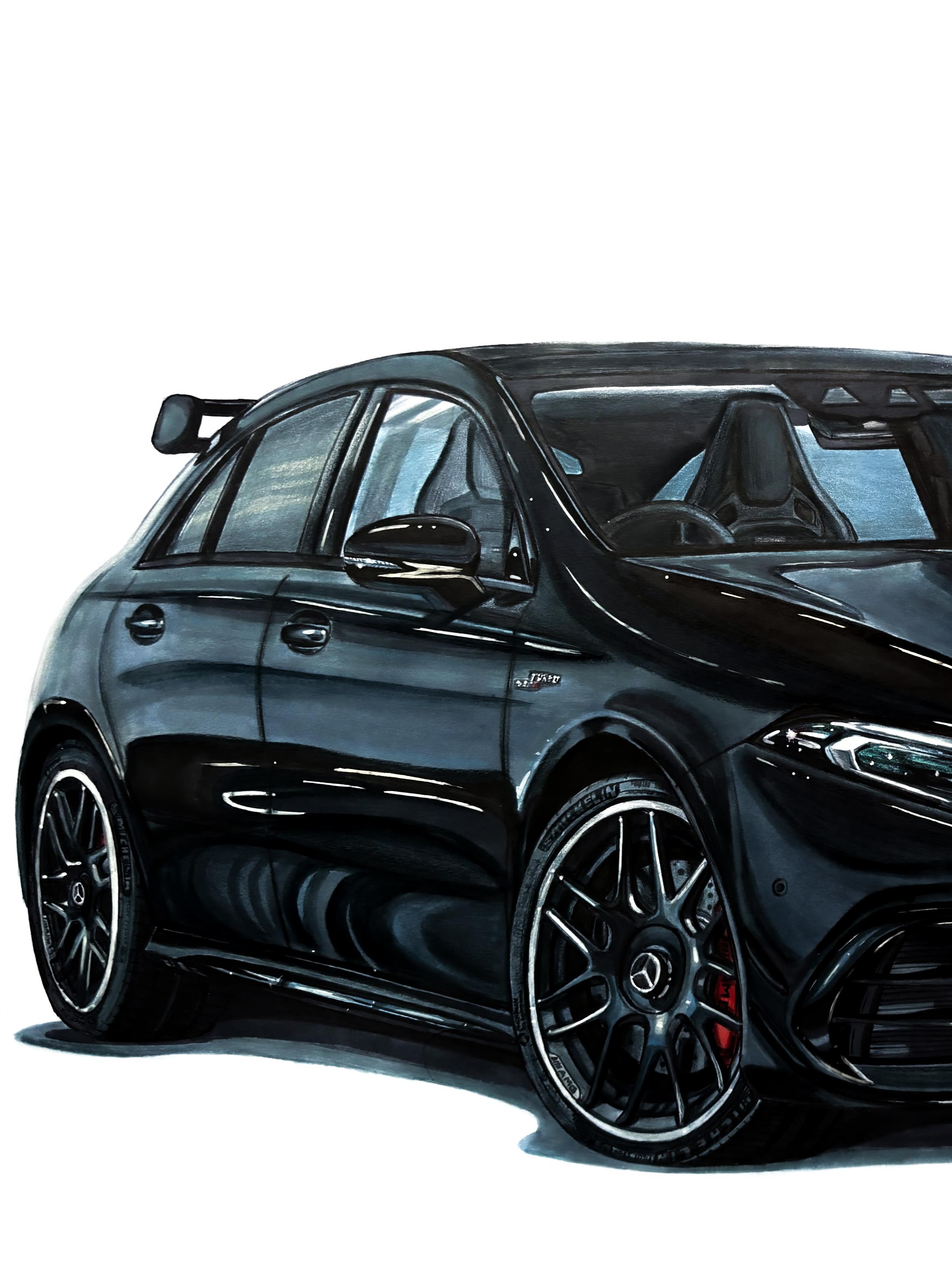 Mercedes-benz AMG A45 Drawing | Hot Hatch Car Art (digital Download ...