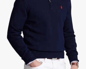 RALPH LAUREN Pull coupe classique à manches longues et col zippé pour homme