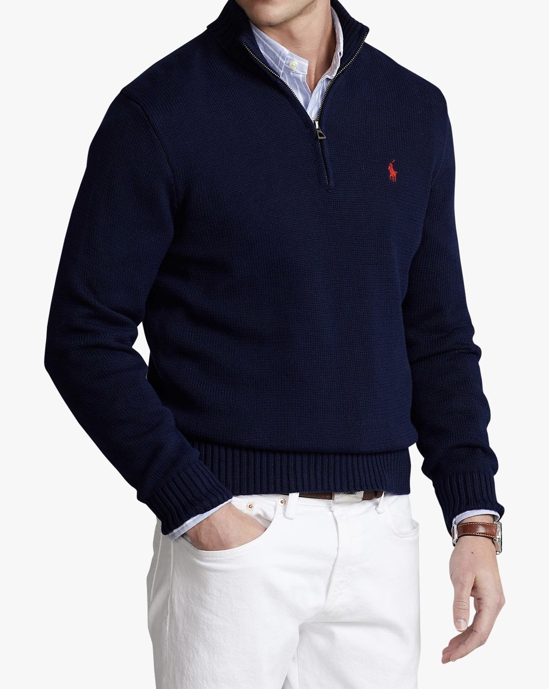 QUARTER-ZIP POLO SWEATSHIRT WITH MATCHING COLLAR - Ecru