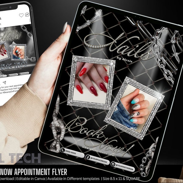 Nails Tech Flyer book now book for appointment available Template Canva, Editable Nail Beauty Salon DIY Social media post Instagram facebook