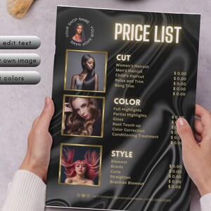 DIY Price List Template Canva, Editable Hair stylist Template Design flyer, Printable Hairstylist Wig Braids Nail Lash Makeup Pricelist acuity scheduling website banner hair salon barbershop haircut hairtech nailtech lashtech lip fillers MUP makeup