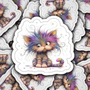 Stickers - Laminated - (4 Designs) Cats - Animals - Cute - Cat - Quirky Cats - Frazzled Cats
