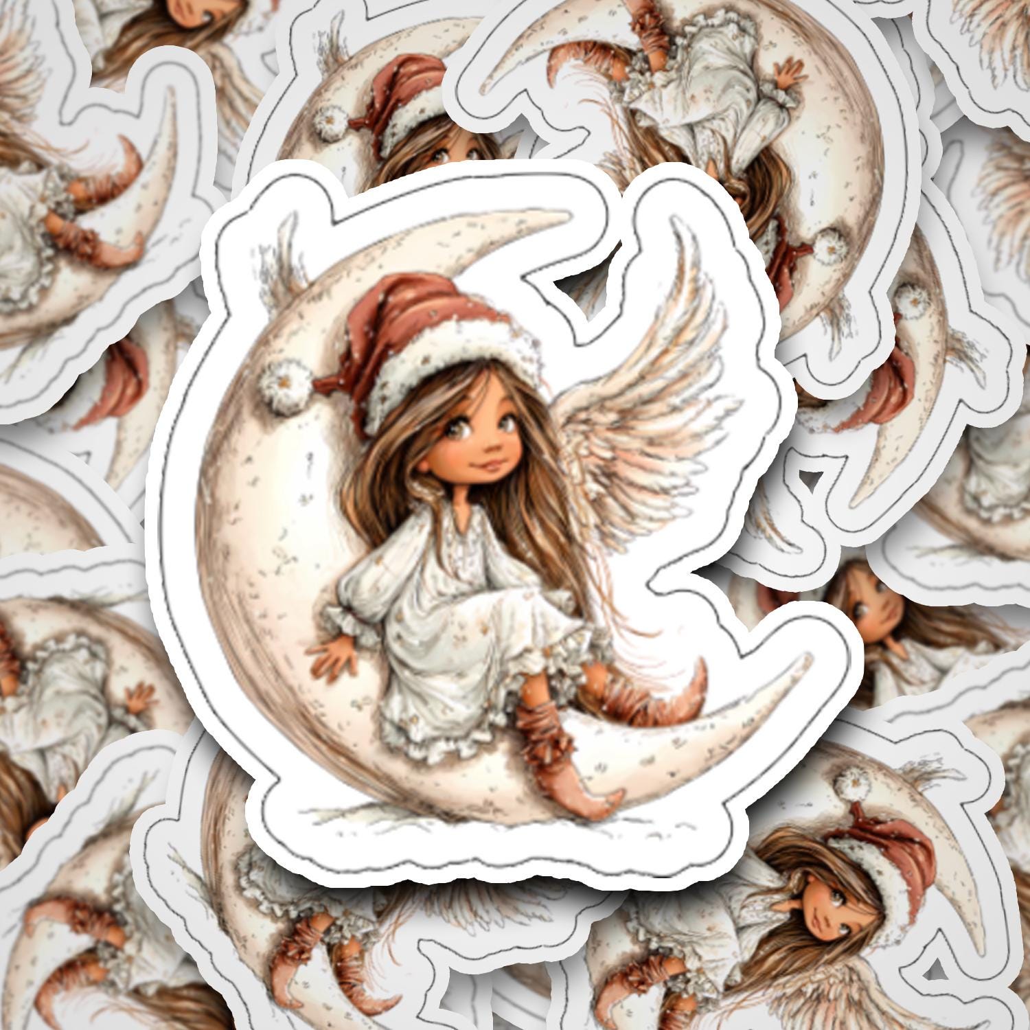 Stickers - Laminated - (10 Designs) Angels - Christmas - Moon - Angel ...
