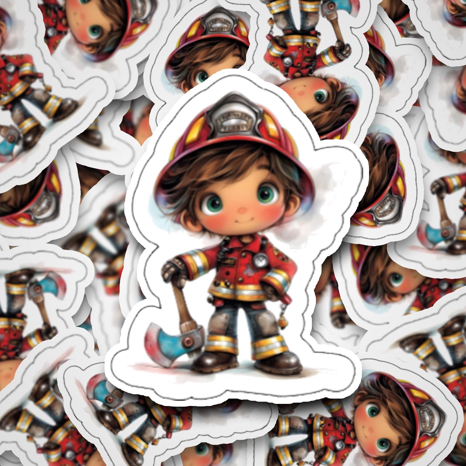Stickers - Laminated - (10 Designs) Fireman - Firetruck - Cute Boy ...