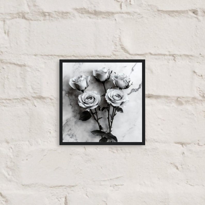 Wall Poster With Black and White Roses, Classic Semiglossy Paper